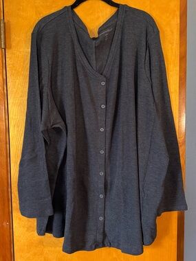 Woman Within Charcoal Button-Front Waffle Knit Top